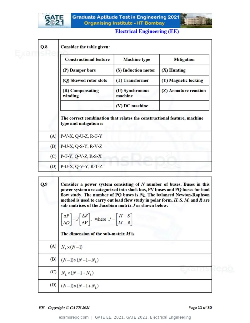 GATE EE 2021 question paper, GATE 2021, Electrical Engineering, page 11 of 33