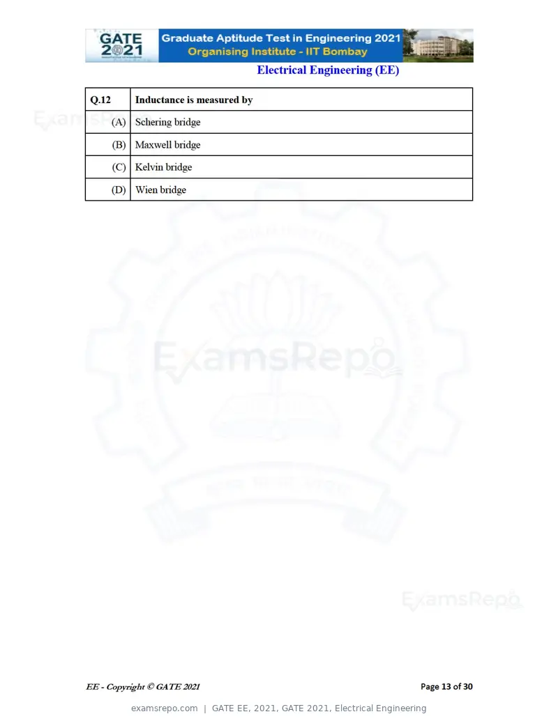 GATE EE 2021 question paper, GATE 2021, Electrical Engineering, page 13 of 33
