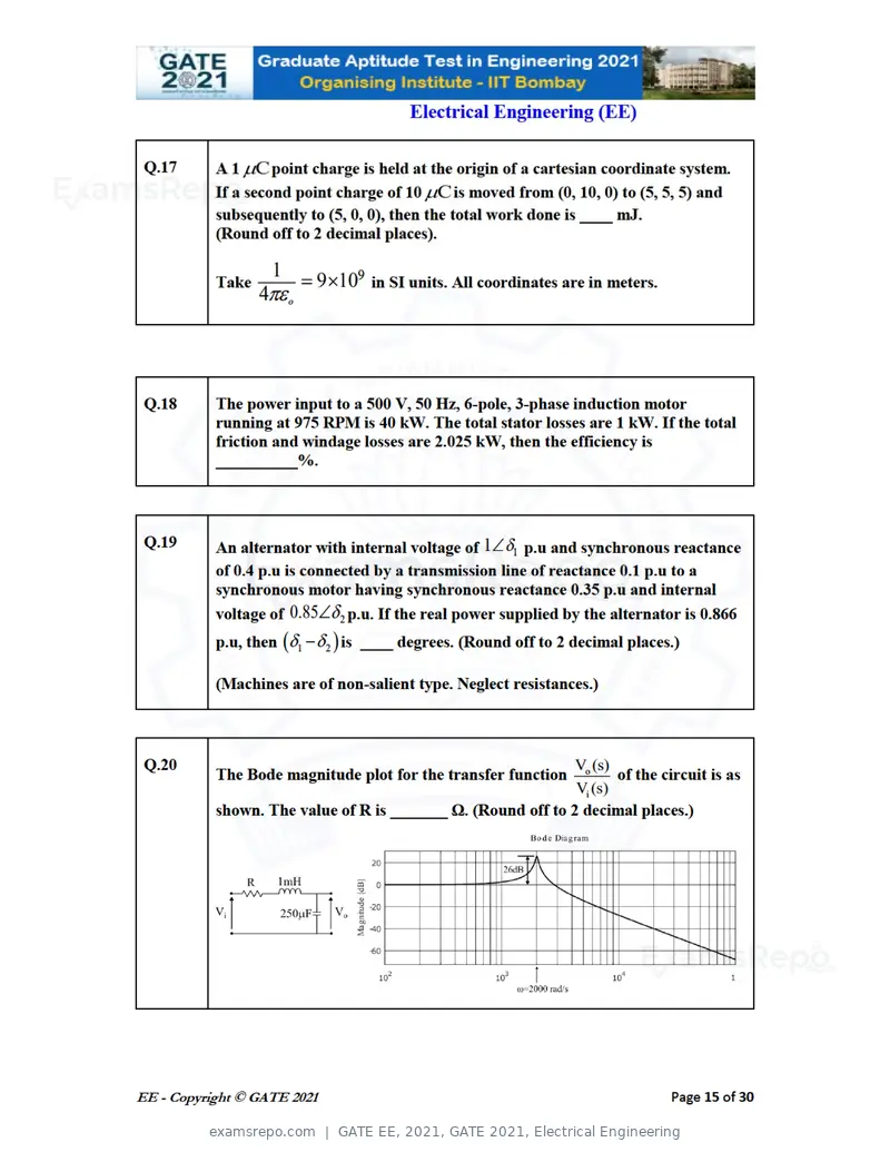 GATE EE 2021 question paper, GATE 2021, Electrical Engineering, page 15 of 33