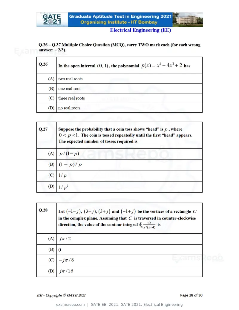 GATE EE 2021 question paper, GATE 2021, Electrical Engineering, page 18 of 33