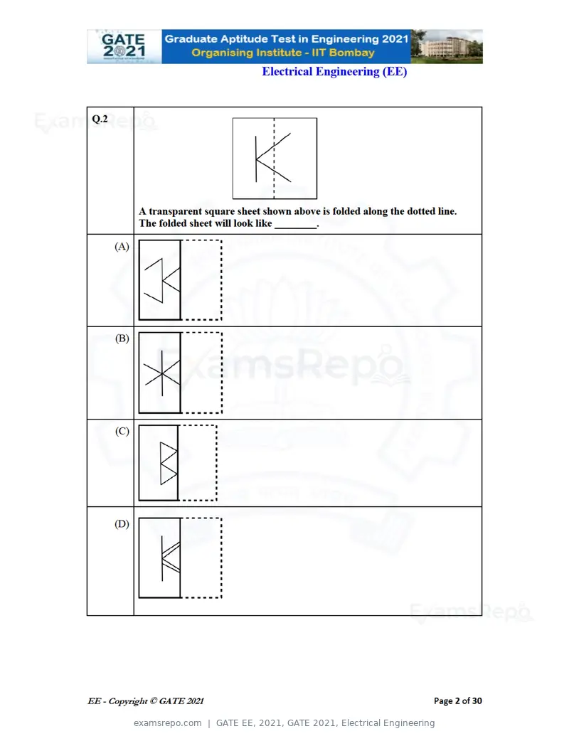 GATE EE 2021 question paper, GATE 2021, Electrical Engineering, page 2 of 33