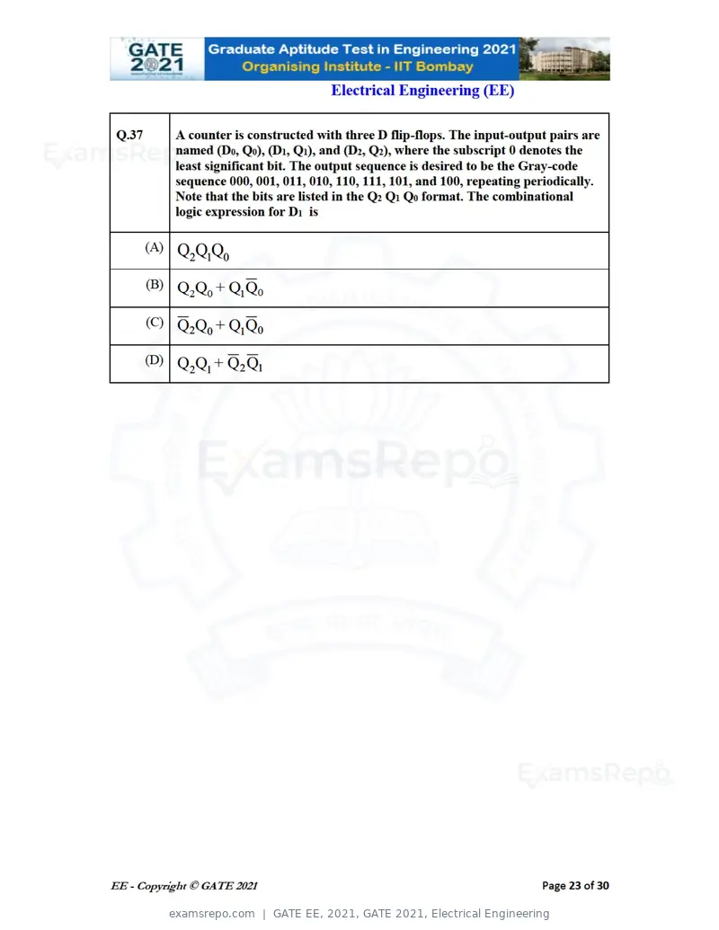 GATE EE 2021 question paper, GATE 2021, Electrical Engineering, page 23 of 33