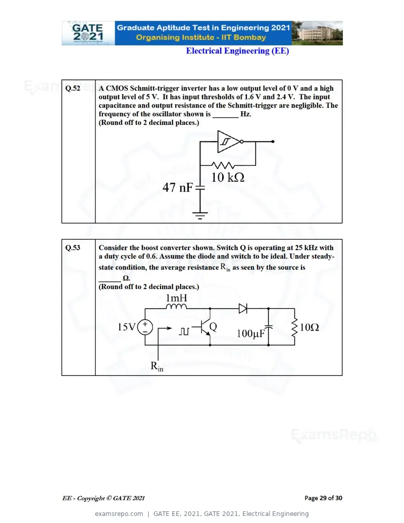 GATE EE 2021 question paper, GATE 2021, Electrical Engineering, page 29 of 33