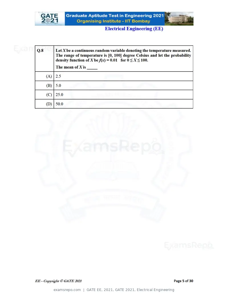 GATE EE 2021 question paper, GATE 2021, Electrical Engineering, page 5 of 33