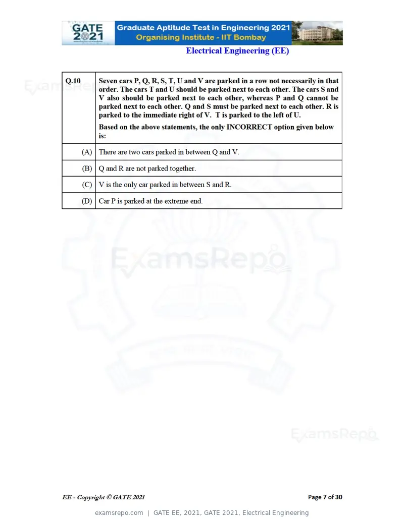 GATE EE 2021 question paper, GATE 2021, Electrical Engineering, page 7 of 33
