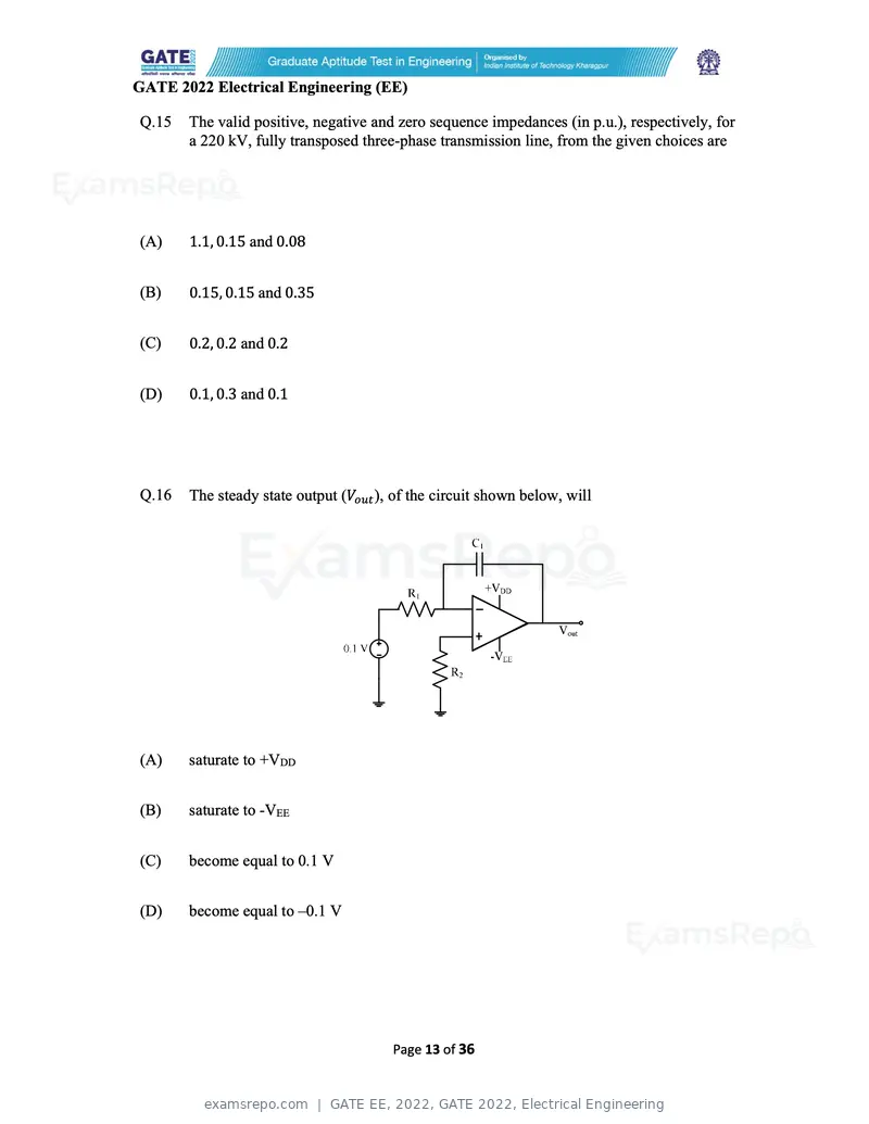 GATE EE 2022 question paper, GATE 2022, Electrical Engineering, page 13 of 38
