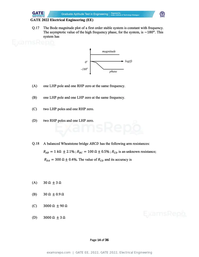 GATE EE 2022 question paper, GATE 2022, Electrical Engineering, page 14 of 38