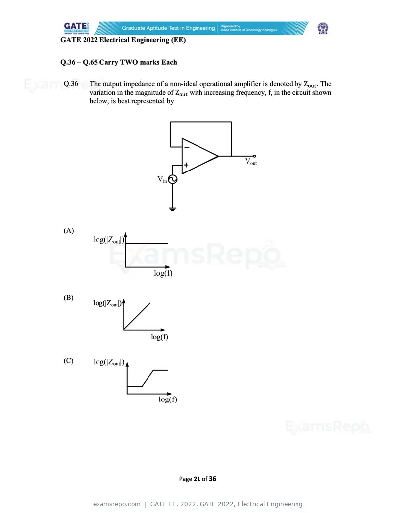 GATE EE 2022 question paper, GATE 2022, Electrical Engineering, page 21 of 38