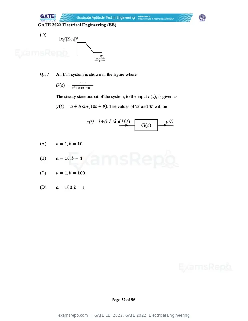 GATE EE 2022 question paper, GATE 2022, Electrical Engineering, page 22 of 38
