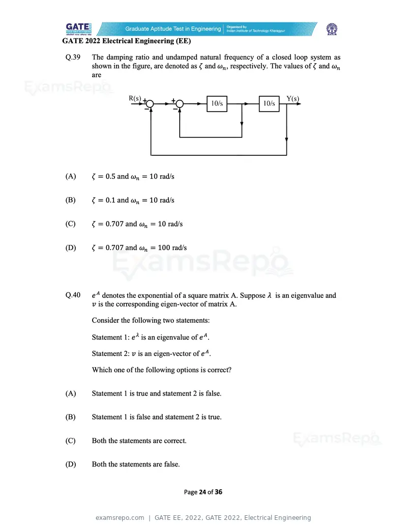 GATE EE 2022 question paper, GATE 2022, Electrical Engineering, page 24 of 38