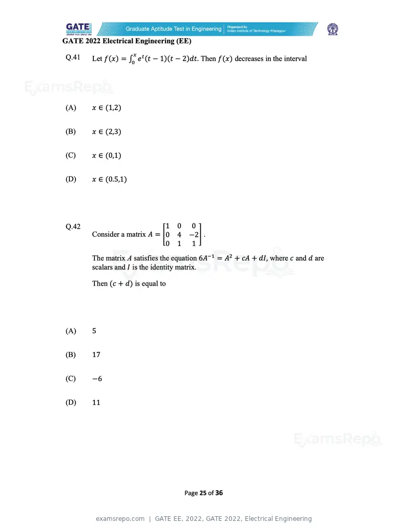 GATE EE 2022 question paper, GATE 2022, Electrical Engineering, page 25 of 38