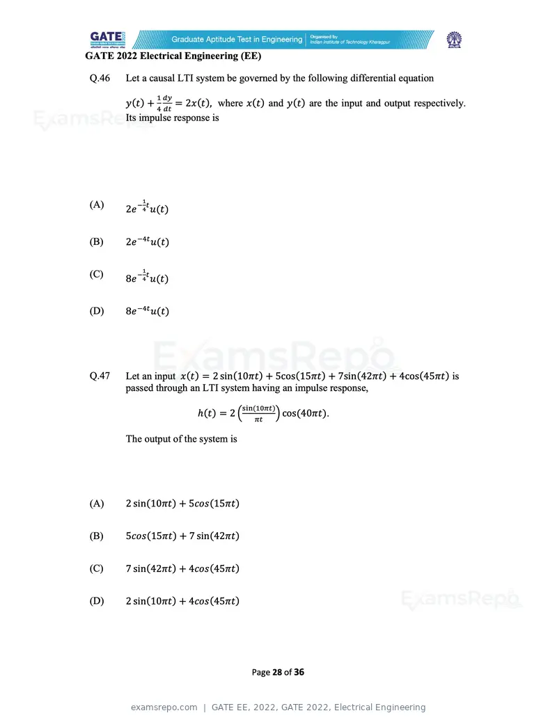 GATE EE 2022 question paper, GATE 2022, Electrical Engineering, page 28 of 38