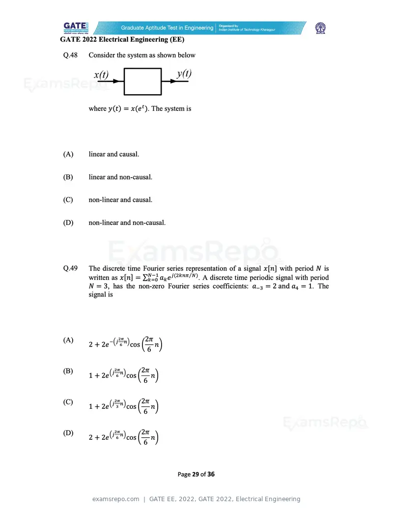 GATE EE 2022 question paper, GATE 2022, Electrical Engineering, page 29 of 38