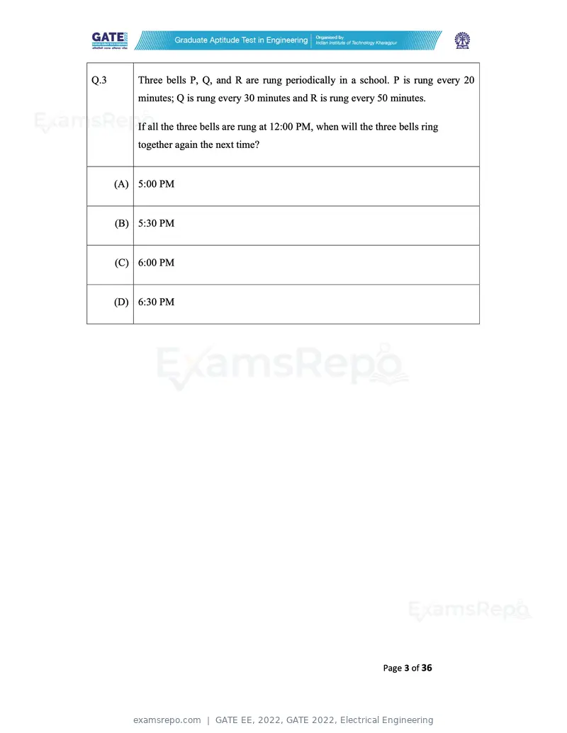 GATE EE 2022 question paper, GATE 2022, Electrical Engineering, page 3 of 38