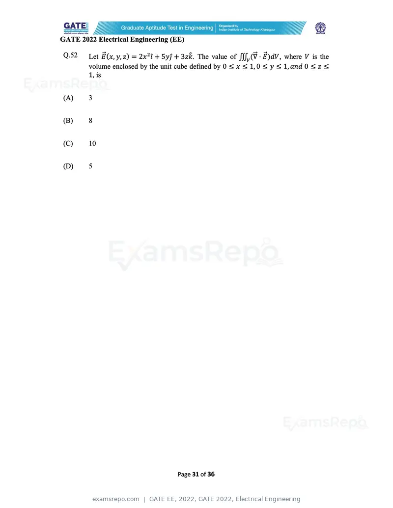 GATE EE 2022 question paper, GATE 2022, Electrical Engineering, page 31 of 38