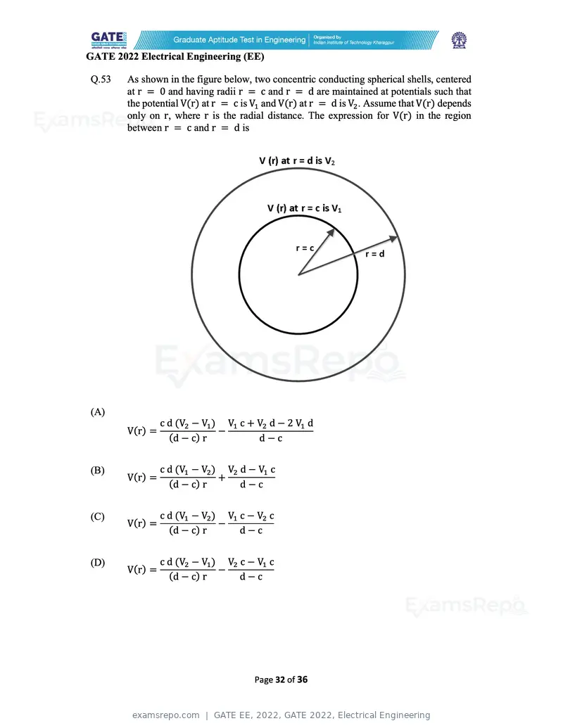 GATE EE 2022 question paper, GATE 2022, Electrical Engineering, page 32 of 38