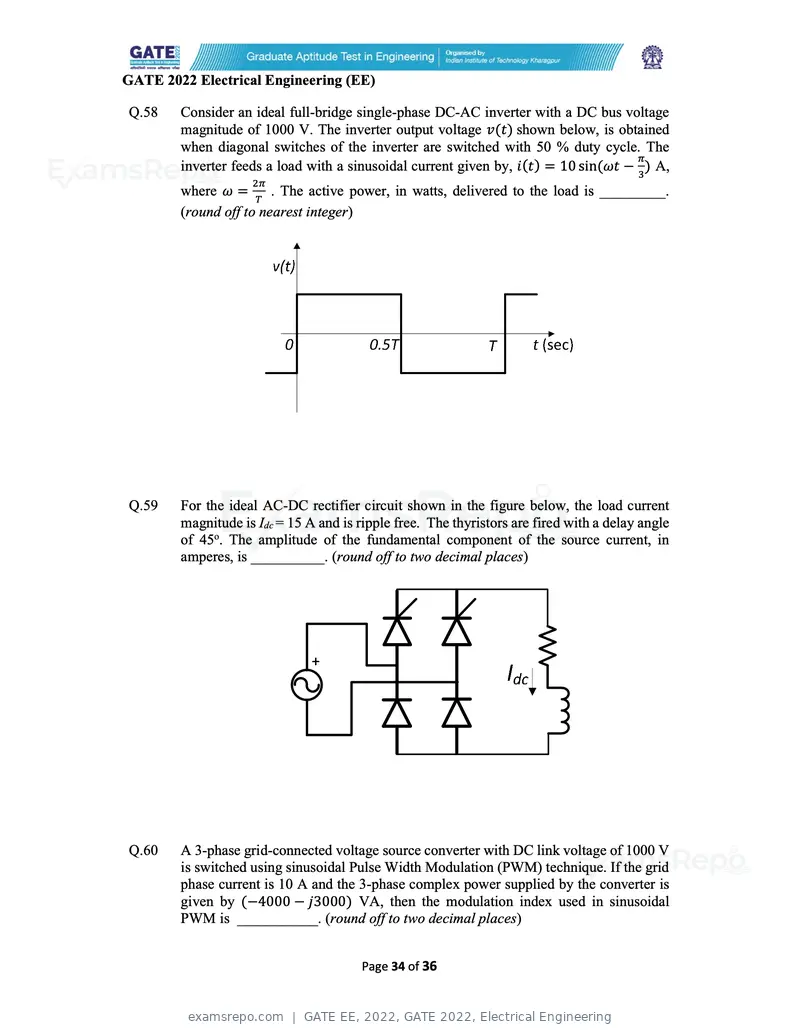 GATE EE 2022 question paper, GATE 2022, Electrical Engineering, page 34 of 38