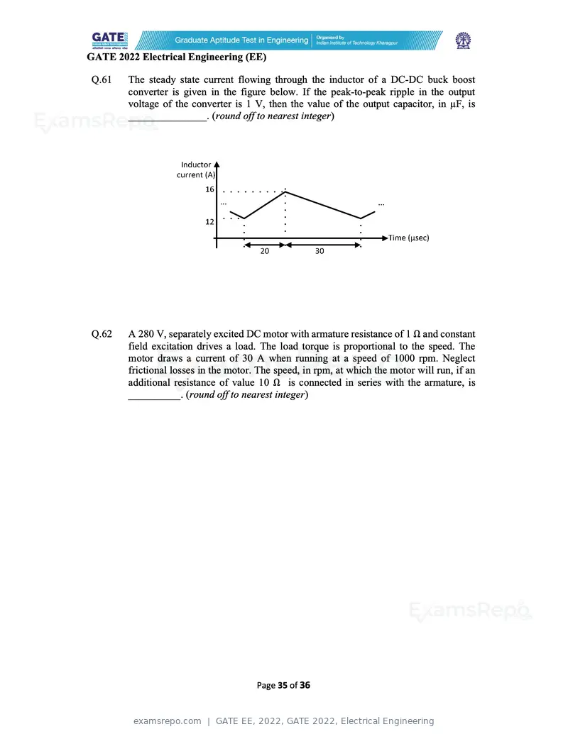 GATE EE 2022 question paper, GATE 2022, Electrical Engineering, page 35 of 38