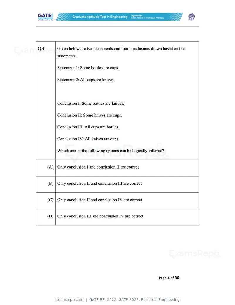 GATE EE 2022 question paper, GATE 2022, Electrical Engineering, page 4 of 38