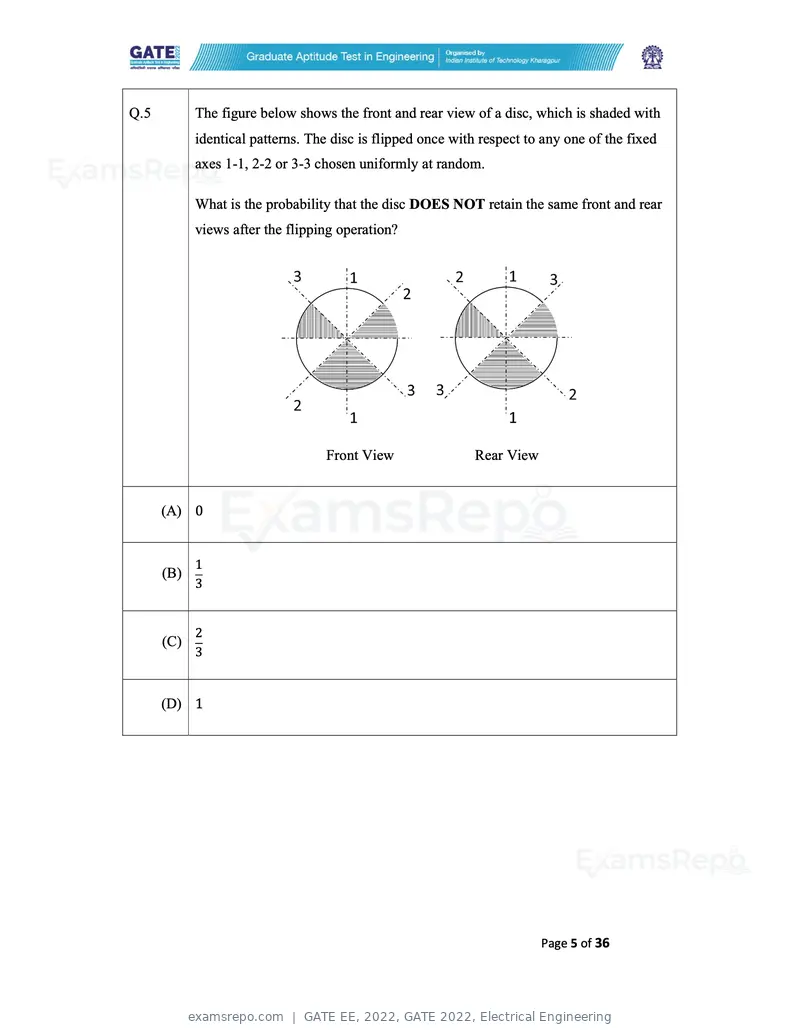 GATE EE 2022 question paper, GATE 2022, Electrical Engineering, page 5 of 38