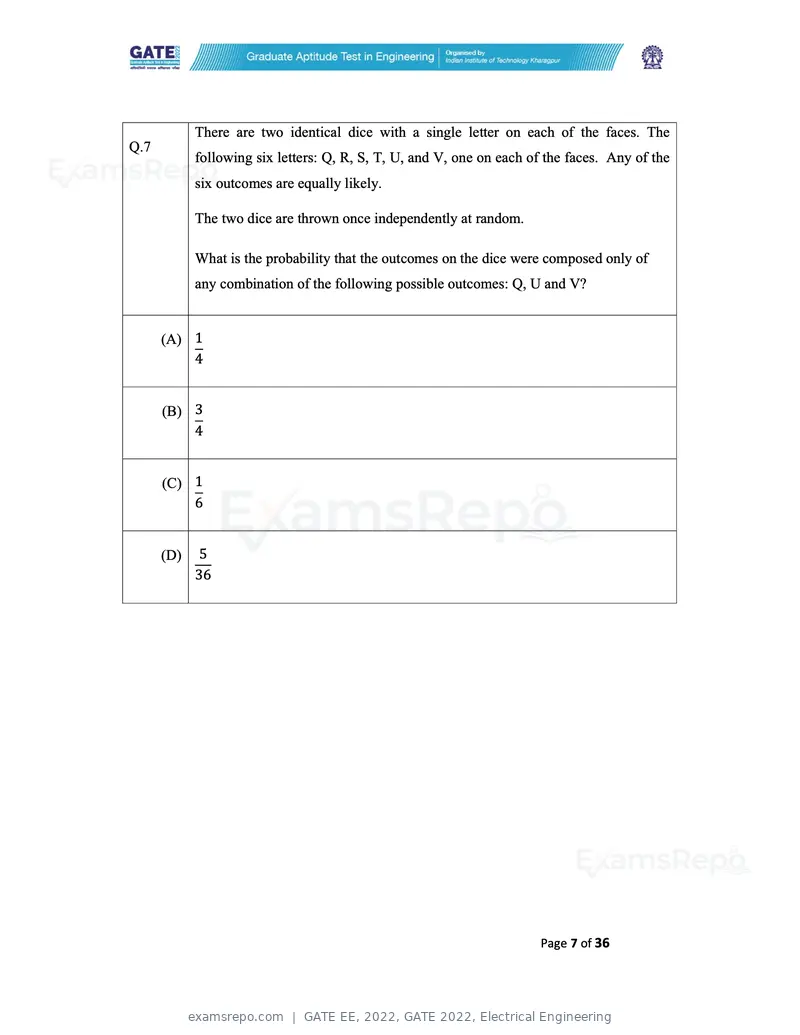 GATE EE 2022 question paper, GATE 2022, Electrical Engineering, page 7 of 38