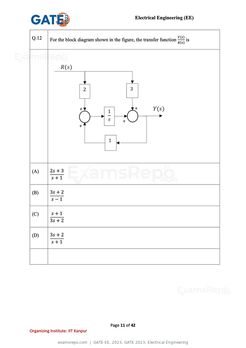 GATE EE 2023 question paper, GATE 2023, Electrical Engineering, page 11 of 42