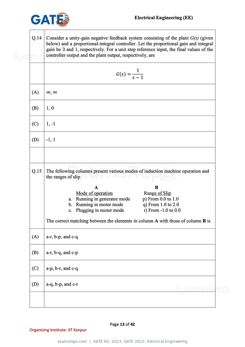 GATE EE 2023 question paper, GATE 2023, Electrical Engineering, page 13 of 42