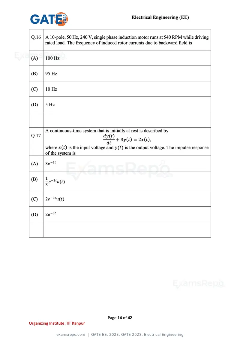 GATE EE 2023 question paper, GATE 2023, Electrical Engineering, page 14 of 42