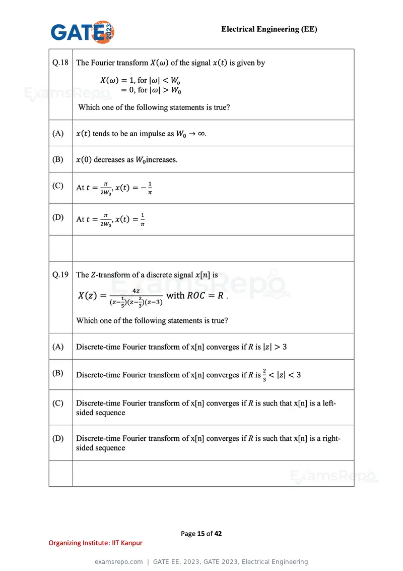 GATE EE 2023 question paper, GATE 2023, Electrical Engineering, page 15 of 42
