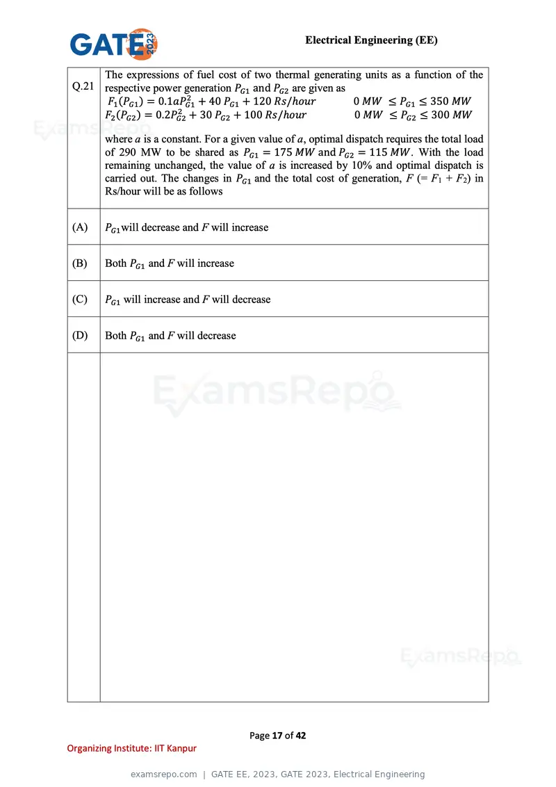 GATE EE 2023 question paper, GATE 2023, Electrical Engineering, page 17 of 42