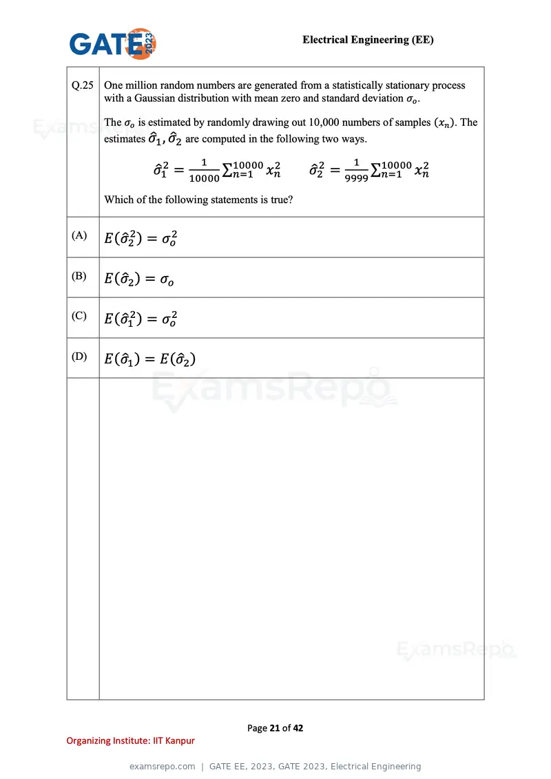 GATE EE 2023 question paper, GATE 2023, Electrical Engineering, page 21 of 42