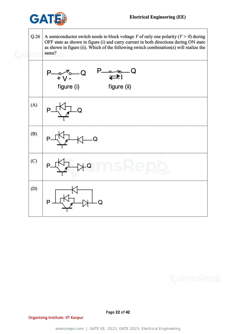 GATE EE 2023 question paper, GATE 2023, Electrical Engineering, page 22 of 42