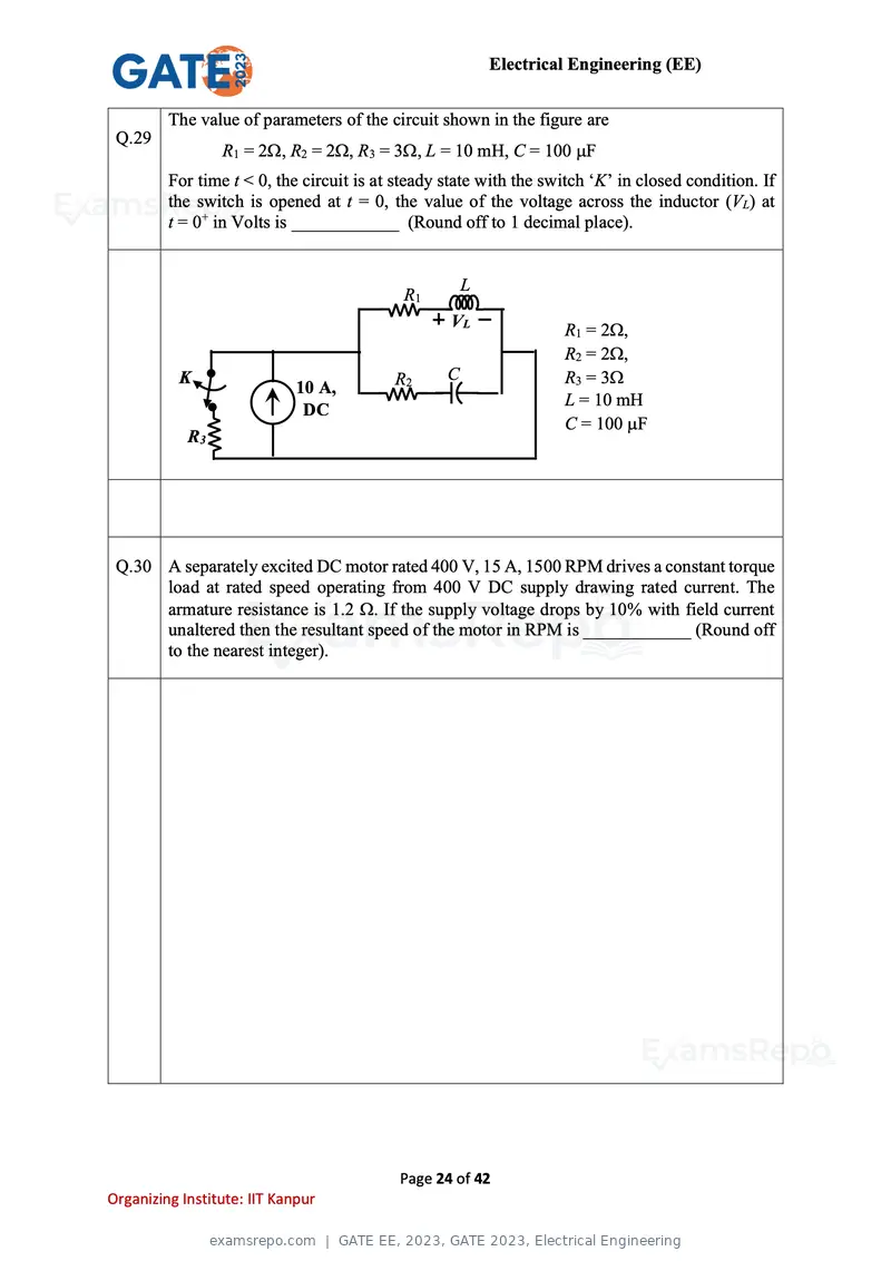 GATE EE 2023 question paper, GATE 2023, Electrical Engineering, page 24 of 42
