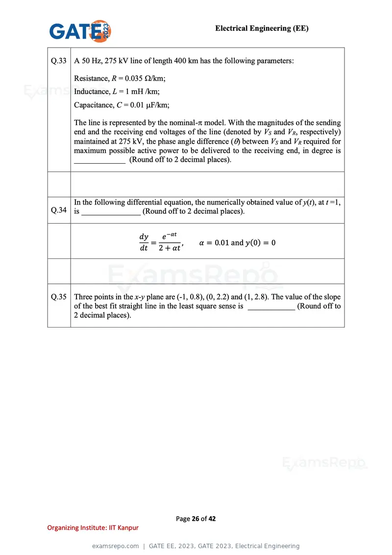 GATE EE 2023 question paper, GATE 2023, Electrical Engineering, page 26 of 42