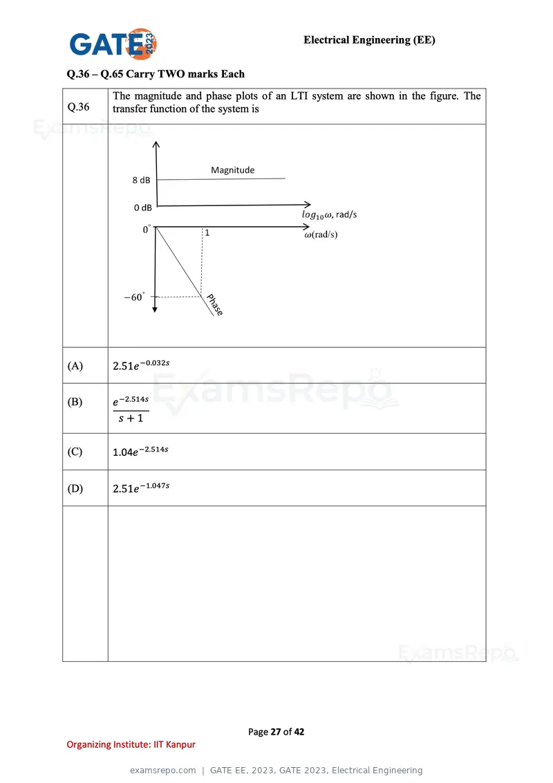GATE EE 2023 question paper, GATE 2023, Electrical Engineering, page 27 of 42
