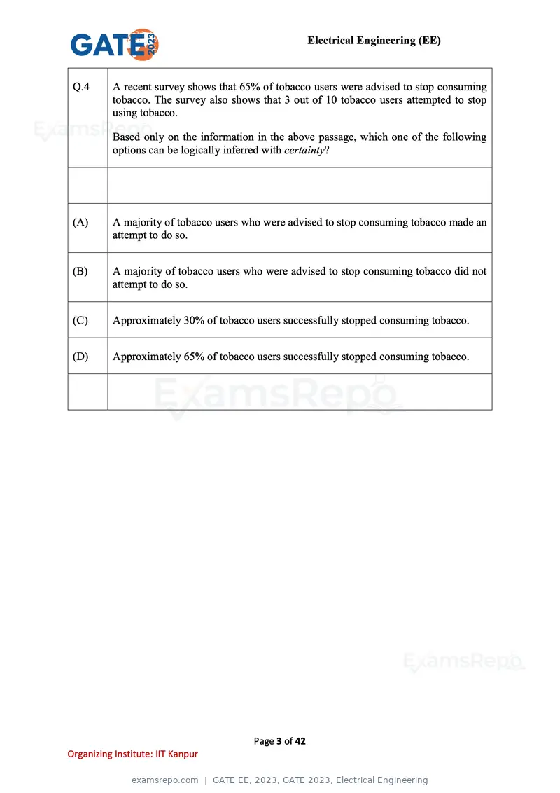 GATE EE 2023 question paper, GATE 2023, Electrical Engineering, page 3 of 42