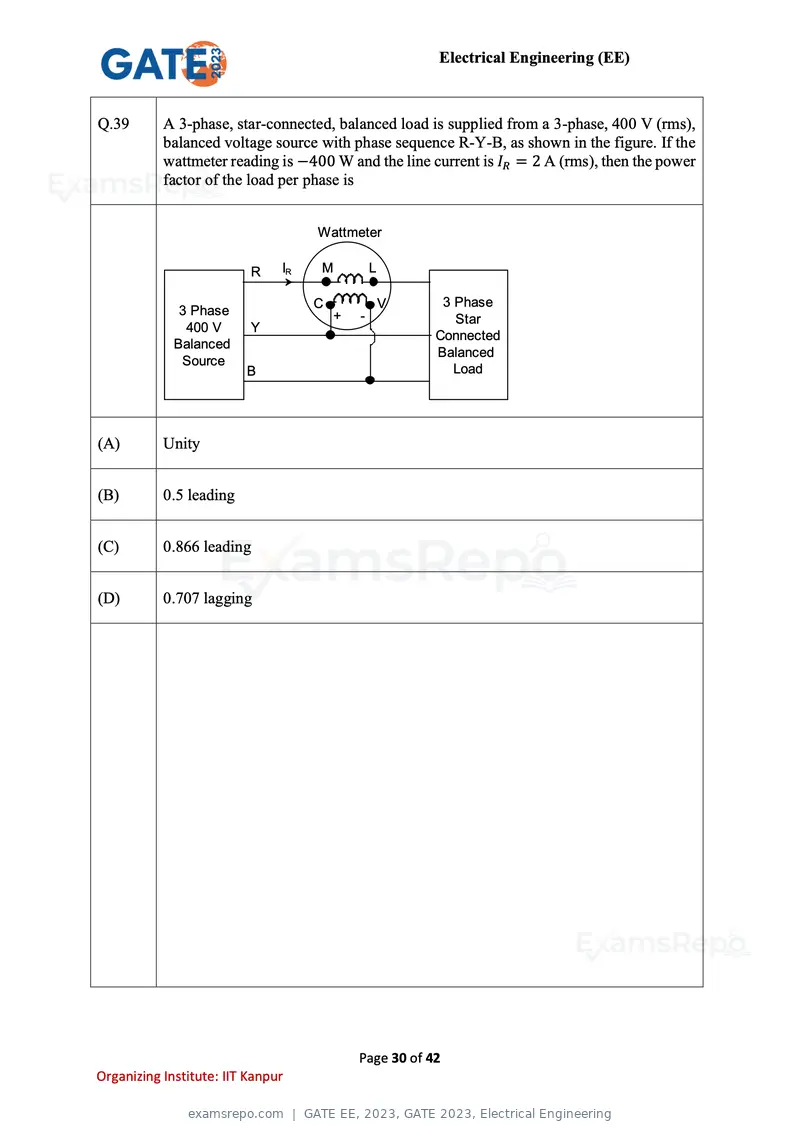 GATE EE 2023 question paper, GATE 2023, Electrical Engineering, page 30 of 42