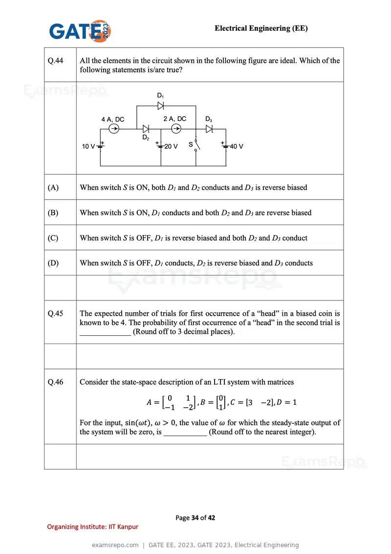 GATE EE 2023 question paper, GATE 2023, Electrical Engineering, page 34 of 42