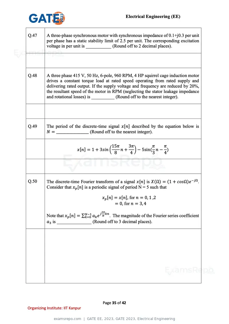 GATE EE 2023 question paper, GATE 2023, Electrical Engineering, page 35 of 42