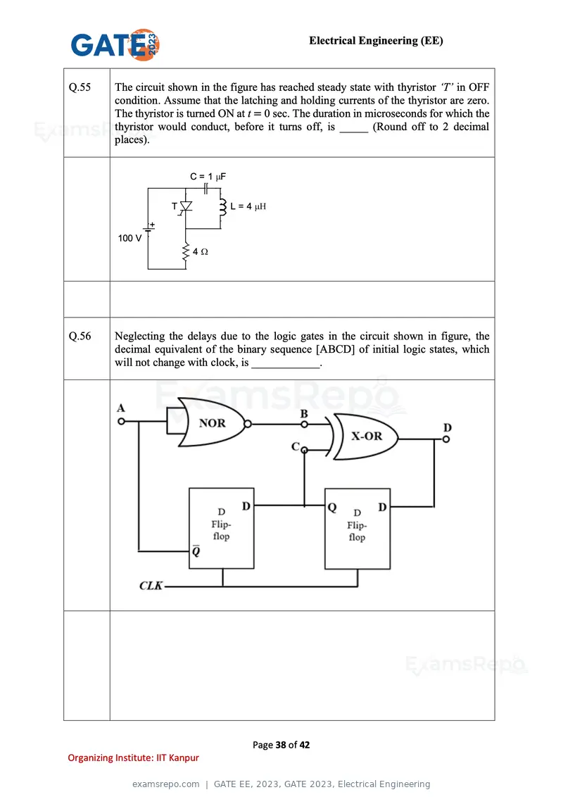 GATE EE 2023 question paper, GATE 2023, Electrical Engineering, page 38 of 42