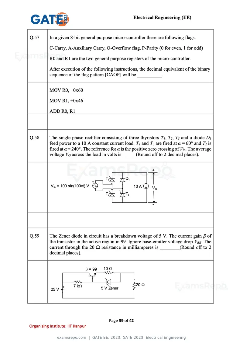 GATE EE 2023 question paper, GATE 2023, Electrical Engineering, page 39 of 42