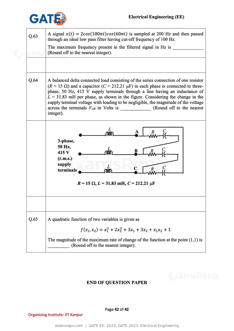 GATE EE 2023 question paper, GATE 2023, Electrical Engineering, page 42 of 42