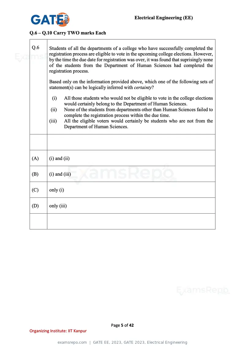 GATE EE 2023 question paper, GATE 2023, Electrical Engineering, page 5 of 42