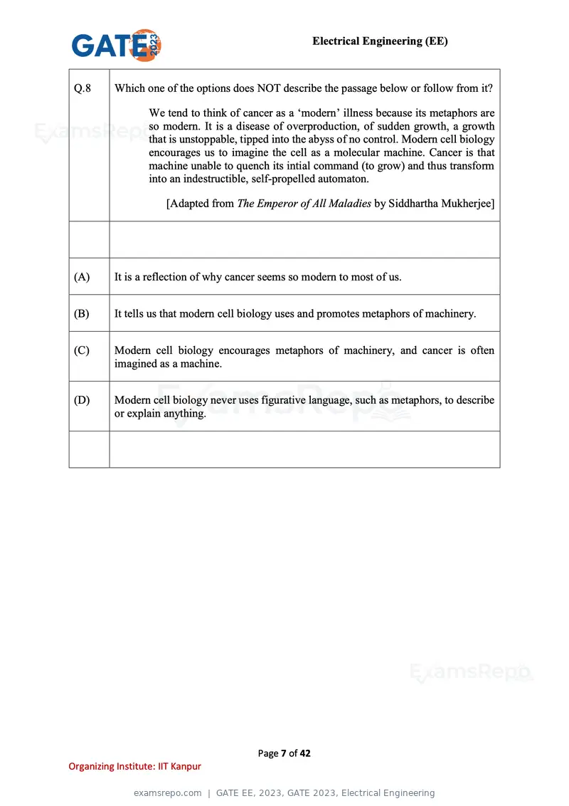 GATE EE 2023 question paper, GATE 2023, Electrical Engineering, page 7 of 42