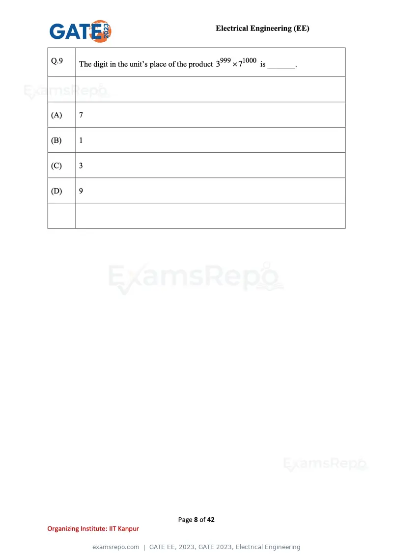 GATE EE 2023 question paper, GATE 2023, Electrical Engineering, page 8 of 42