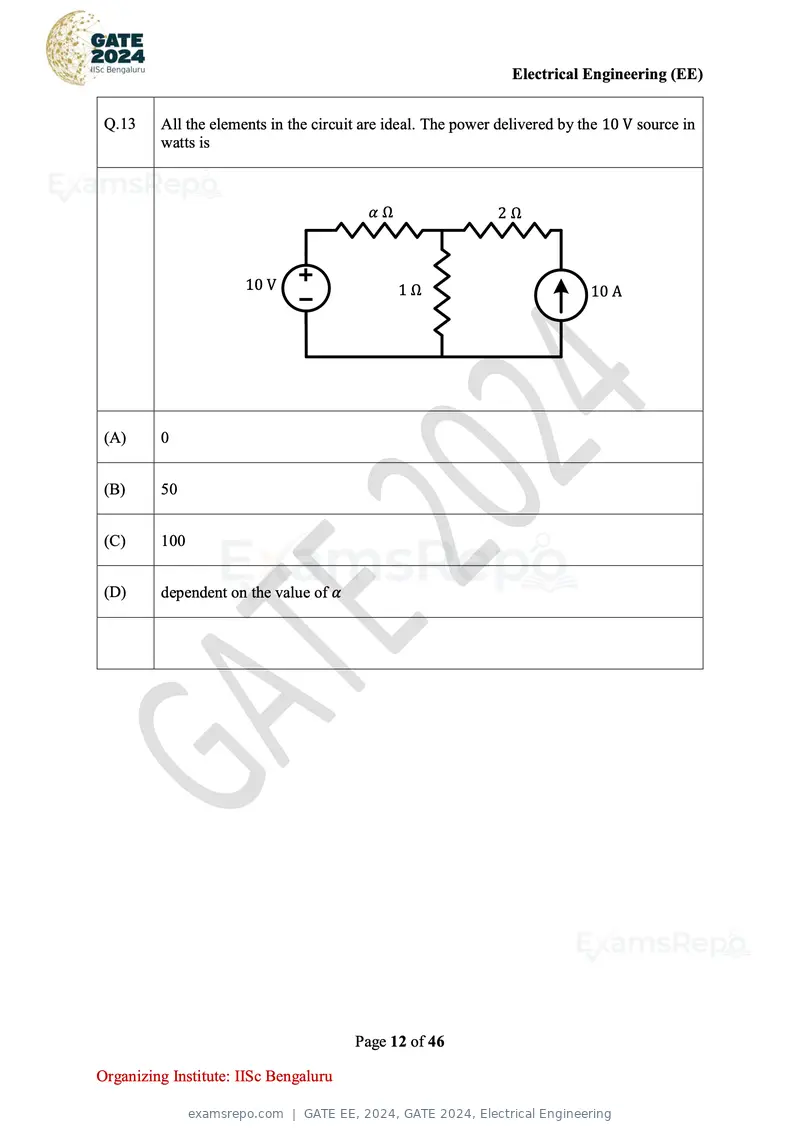 GATE EE 2024 question paper, GATE 2024, Electrical Engineering, page 12 of 46