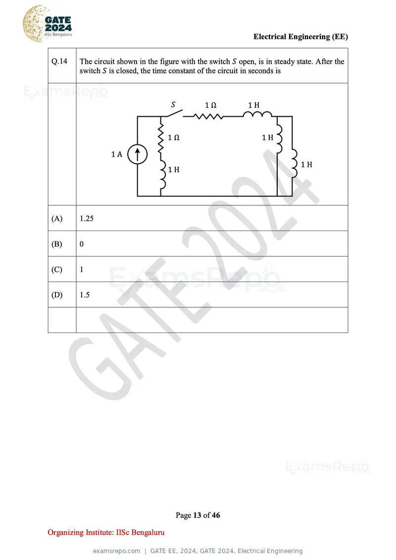 GATE EE 2024 question paper, GATE 2024, Electrical Engineering, page 13 of 46