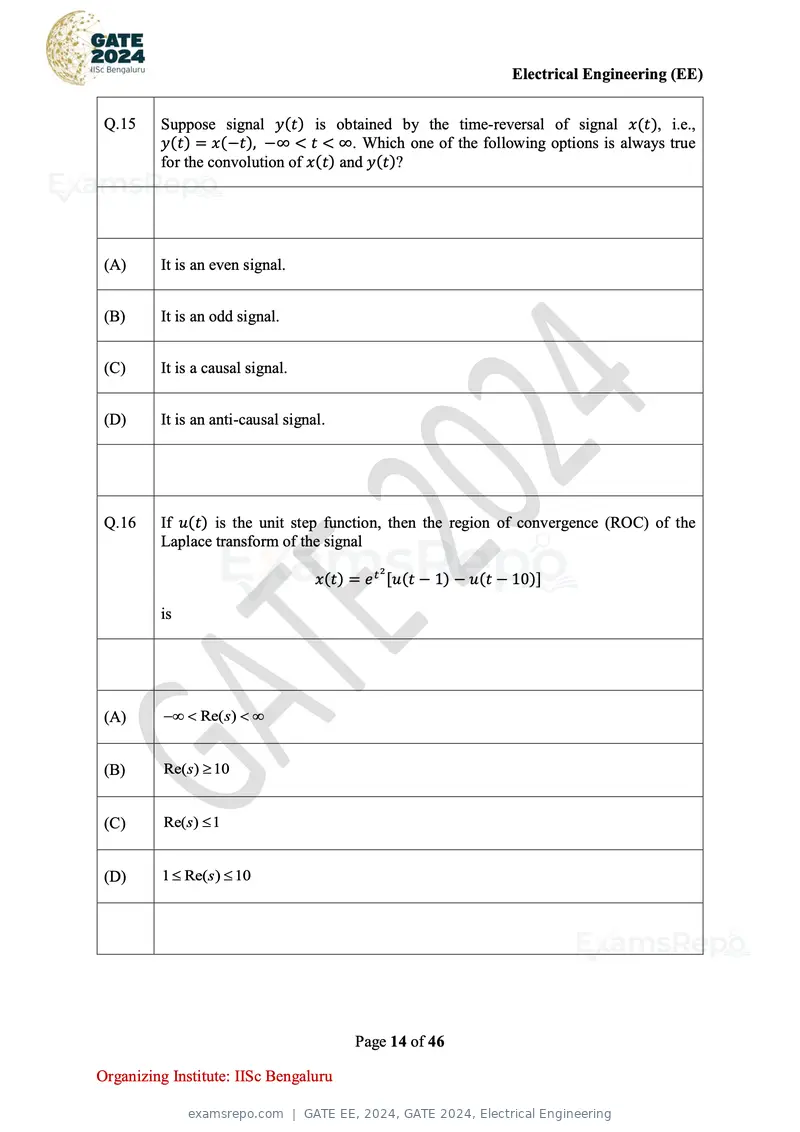 GATE EE 2024 question paper, GATE 2024, Electrical Engineering, page 14 of 46