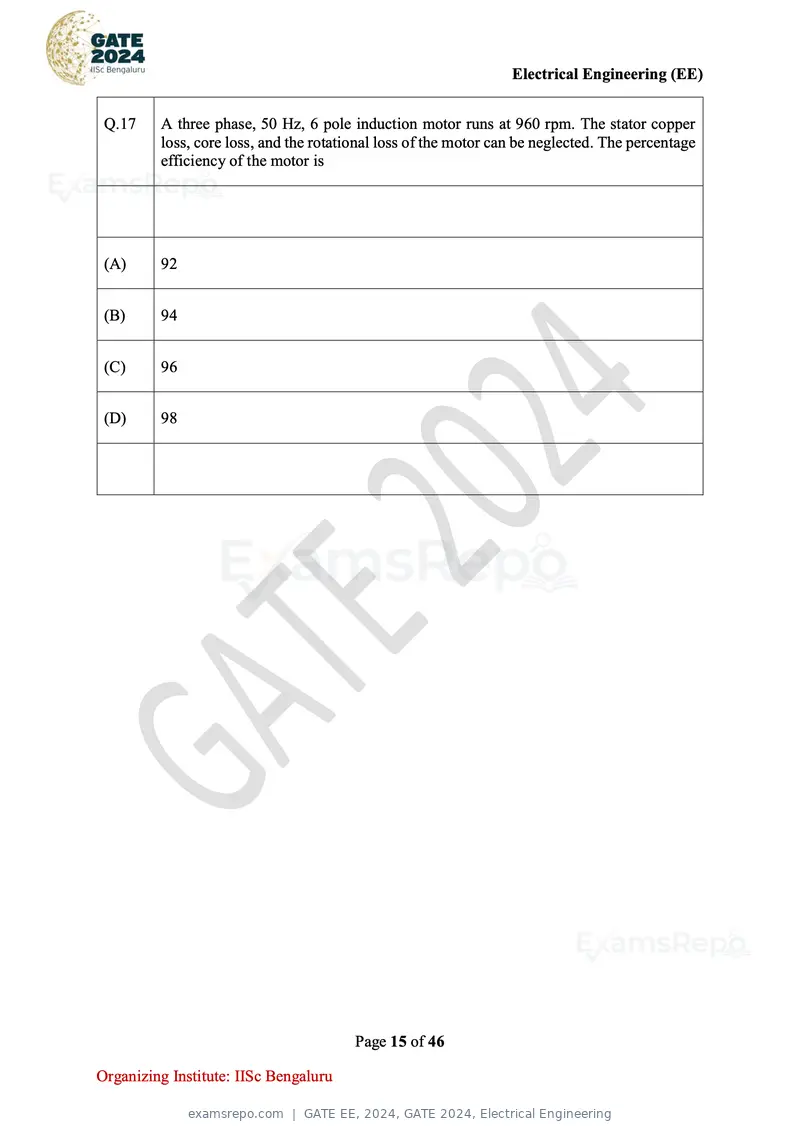 GATE EE 2024 question paper, GATE 2024, Electrical Engineering, page 15 of 46