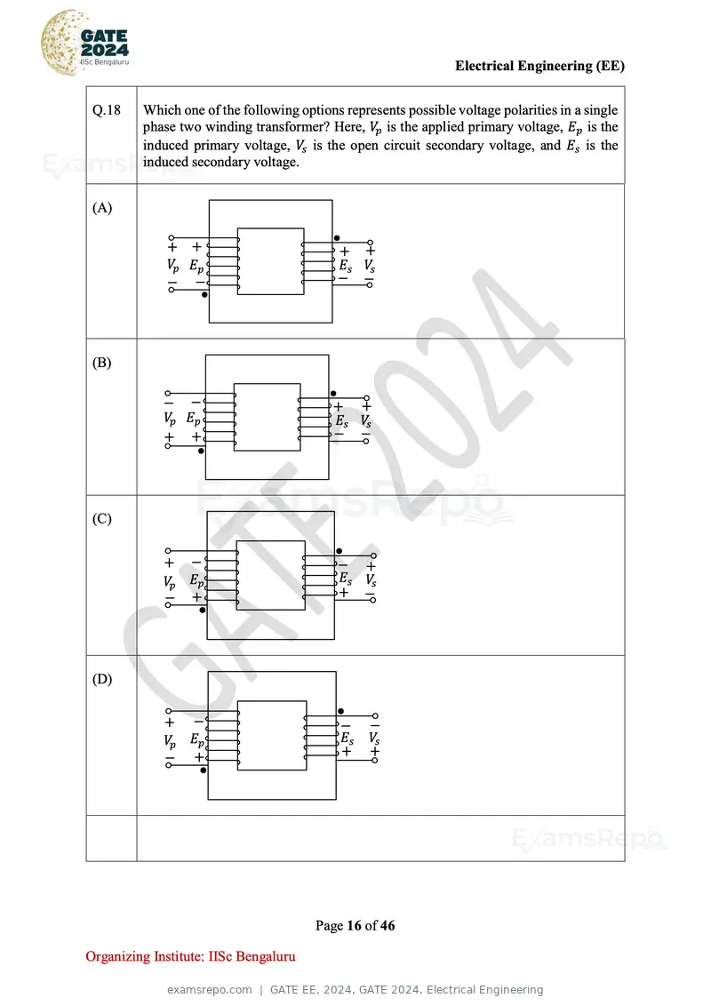 GATE EE 2024 question paper, GATE 2024, Electrical Engineering, page 16 of 46